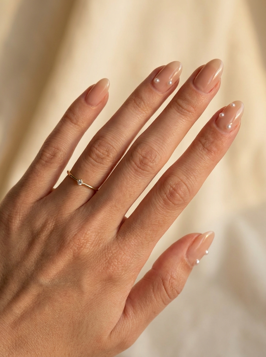 Pearl Accent Sommer Nägel mit kleinen Perlen-Details